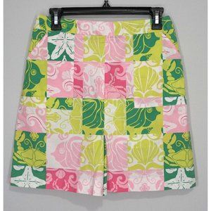 LILLY PULITZER Green Pink White Floral Skirt Cotton Skort Size 4